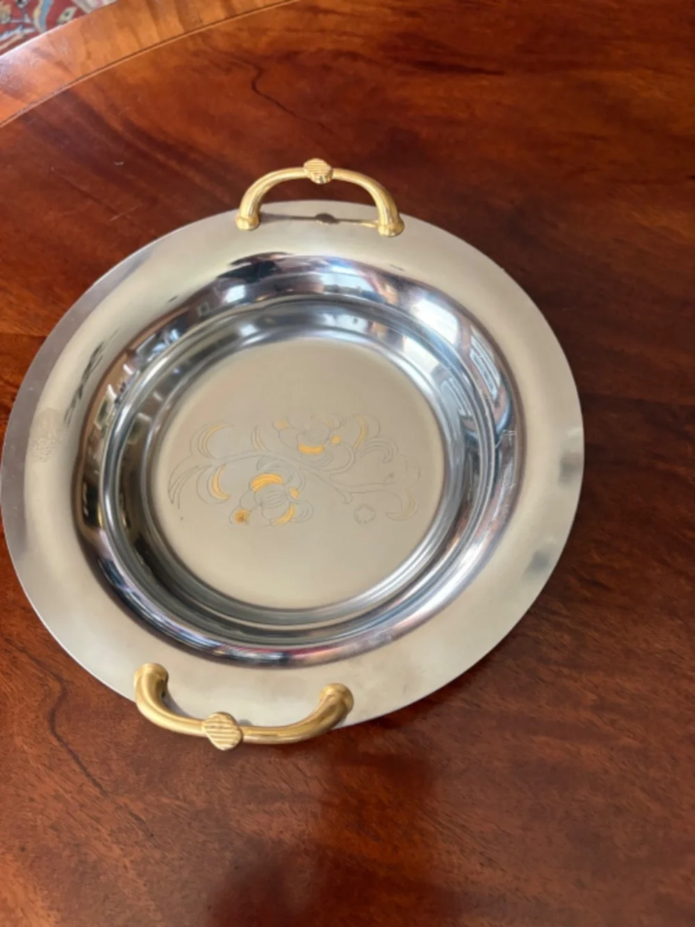 Stainless Steel Serving Bowl, Gold handles